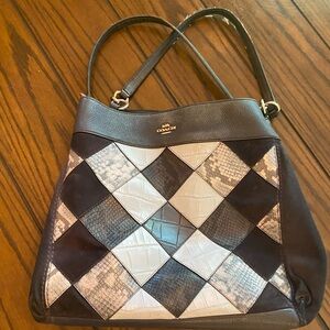 Coach Lexy Midnight Exotic Patchwork Leather 3 Compartment Purse Shoulder Bag